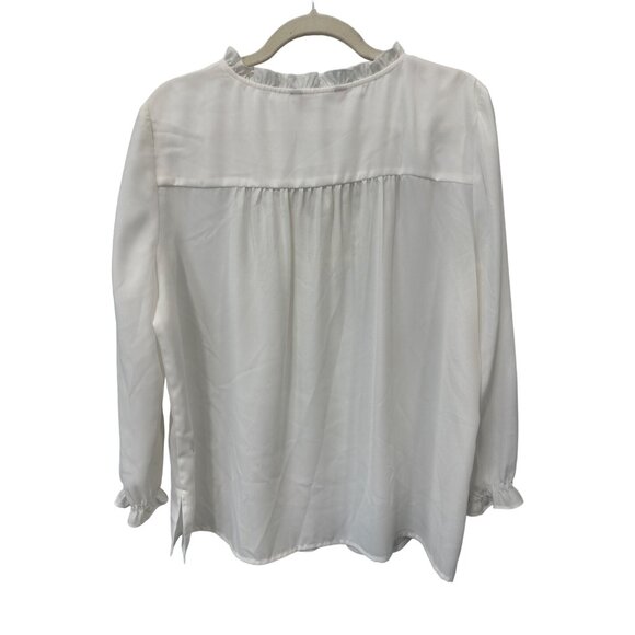 Lorenza Blau Crochet Lace Blouse Women 36 Ruffle Trim Tie Neck White Polyester - Picture 2 of 7